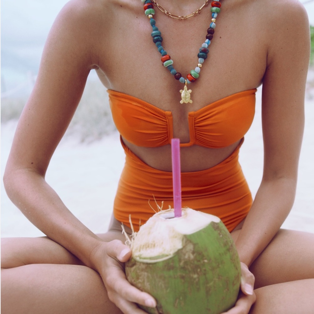 Zara Orange Cutout One-Piece Swimsuit - Picture 3 of 8